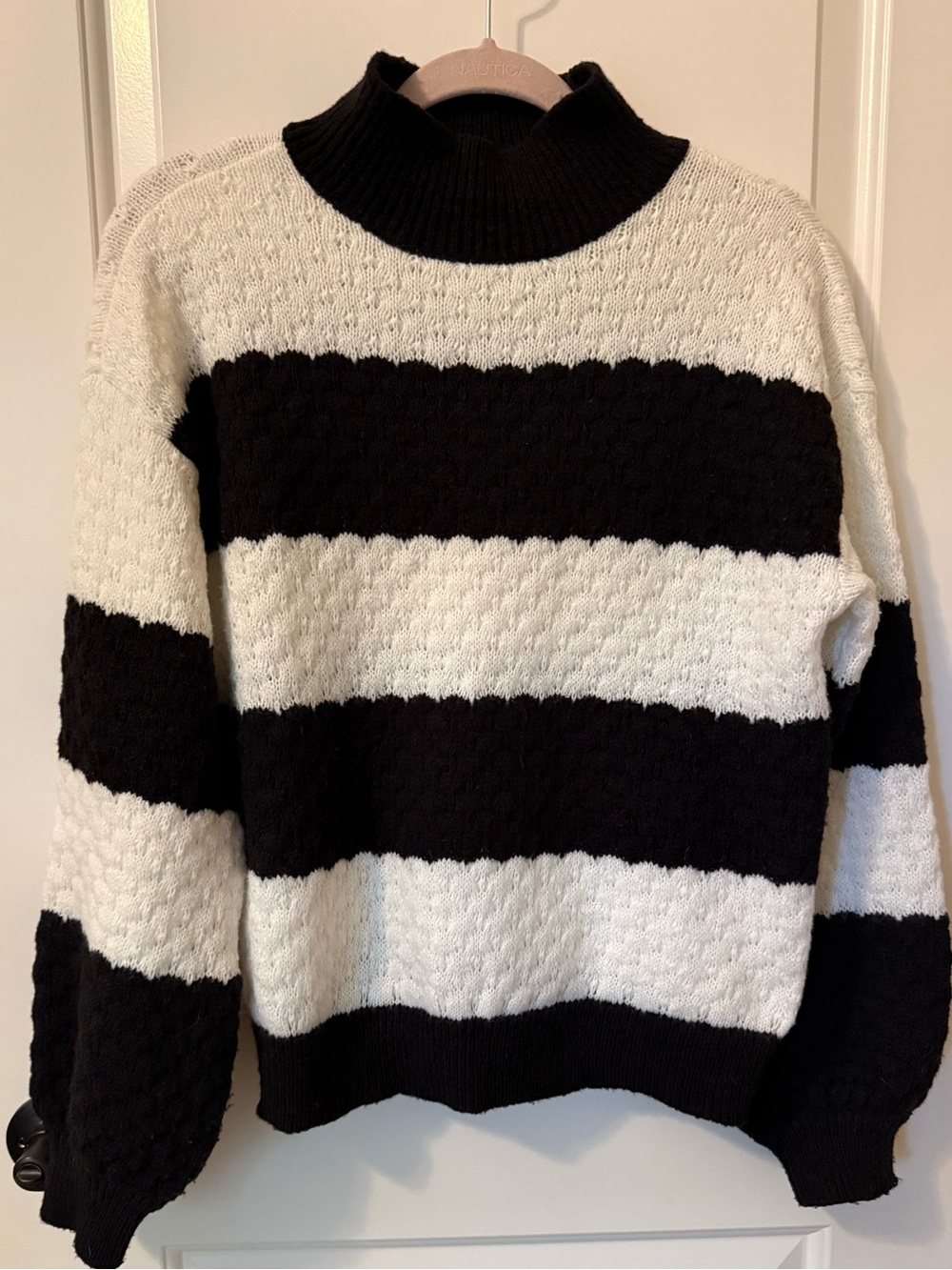 Nine West Black and White Striped Mock Turtleneck Sweater Small